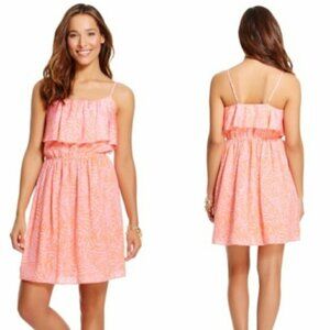 Lilly Pulitzer x Target Pink Flounce Mini Dress XS Ruffled Overlay Colorful